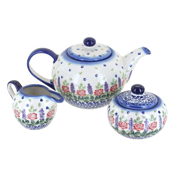 【並行輸入品】Blue Rose Polish Pottery Roses Are Red 3 Piece Tea Set