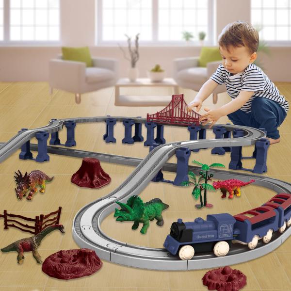 並行輸入品】HSEONEJIA 78個 大型恐竜線路おもちゃセット 橋付き