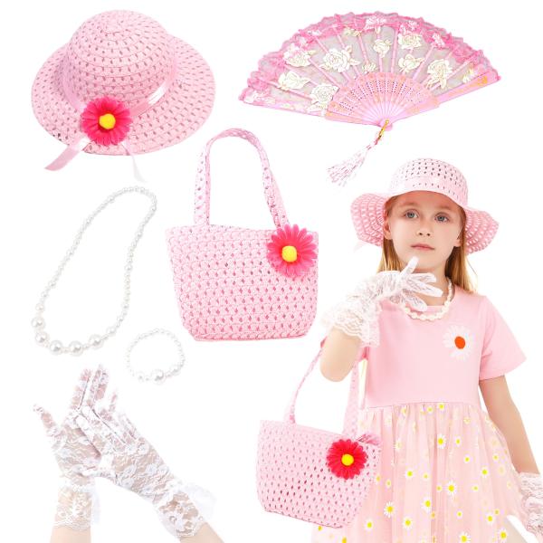 【並行輸入品】JeVenis Tea Party Hat Kids Fan Necklace Straw Hat Sun Hat Summer