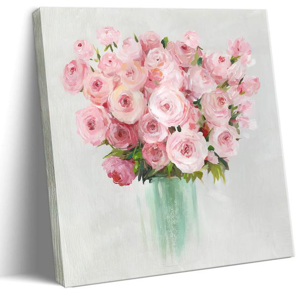 並行輸入品】額入りフラワーキャンバス ウォールアート ピンク