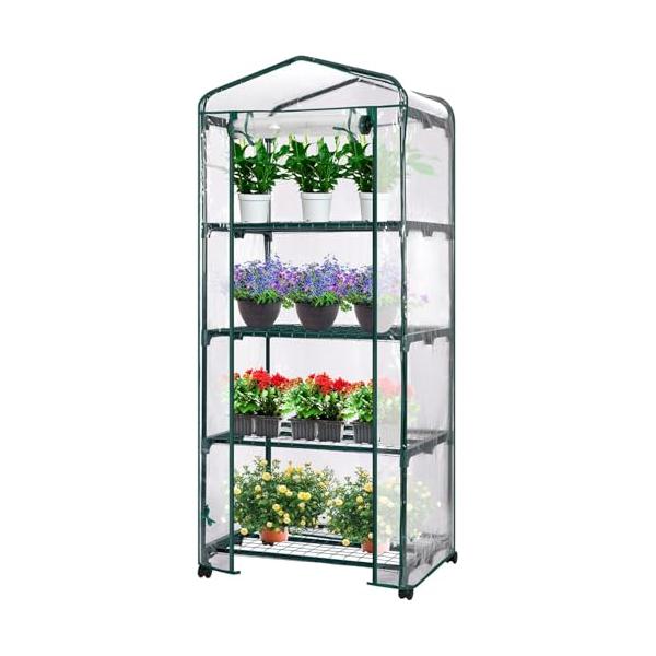 【並行輸入品】VIVOSUN ミニ4段温室 車輪付き 27 x 19 x 63インチ 再利用可能 ポータブル 暖かい家 透明なPVCカバーと棚付