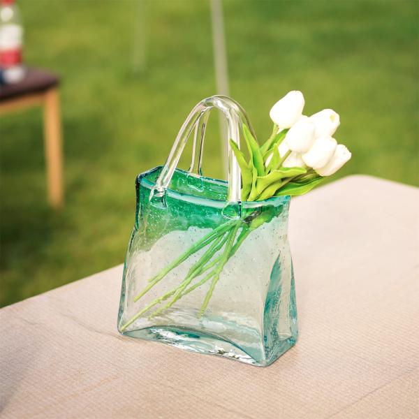 並行輸入品】11.8インチ 手吹きガラス 財布 花瓶 気泡とハンドル付き