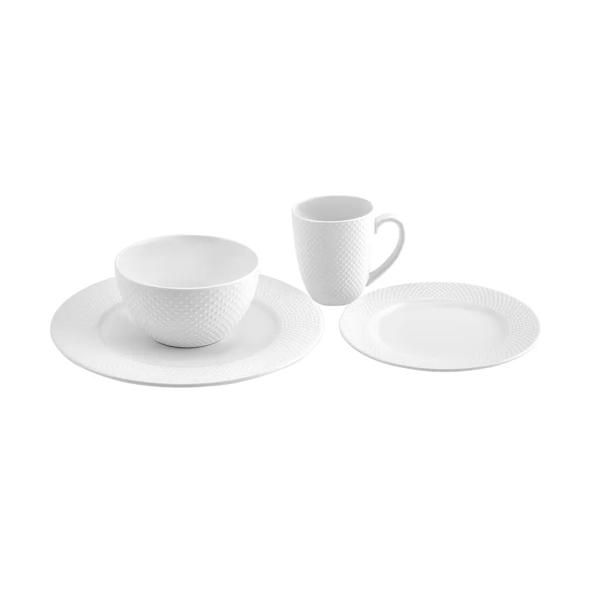 【並行輸入品】Karaca Punto Embossed 16 Piece New Generation Bone China Dinnerw