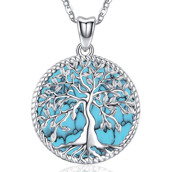 【並行輸入品】Tree of Life ネックレス 925スターリングシルバー ターコイズ ファミリーツリーオブライフ ペンダント 生命の樹 ク