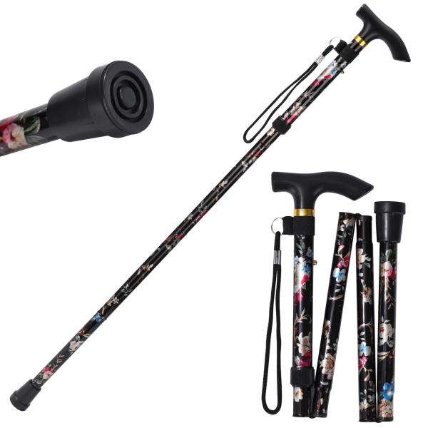 【並行輸入品】ウォーキングケーン ANCKNE 女性用 | 軽量 5段階高さ調節可能 アルミニウム折りたたみ杖 高齢者向け | 人間工学的車輪付