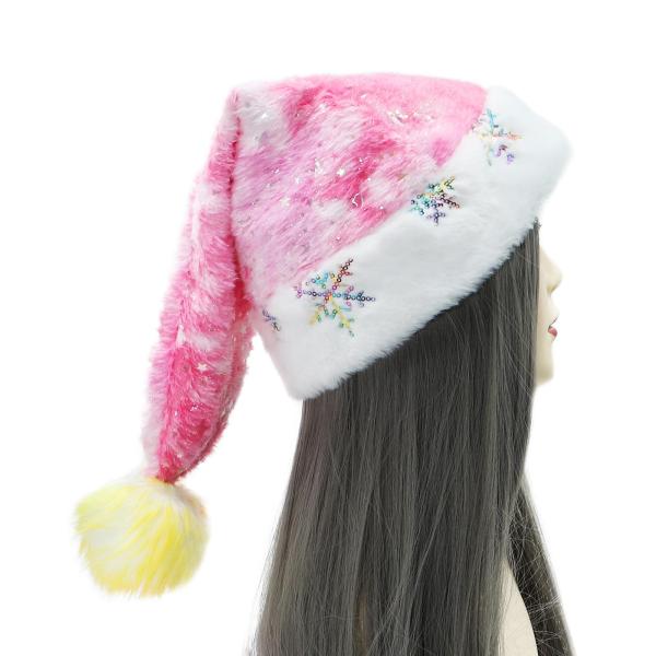 【並行輸入品】QTKJ Santa Hat, Pink Stars Christmas Hat, Thickened Soft Velvet