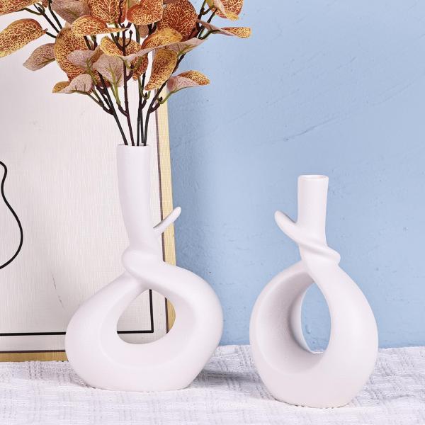並行輸入品】抽象的な白い花瓶2個セット Hollow Nordic White Ceramic