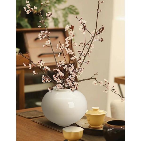 並行輸入品】GeLive ホワイト 素朴な花瓶 ラウンドセラミック花瓶 景徳