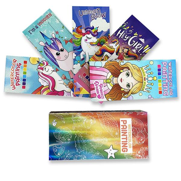 並行輸入品】子供用水彩絵の具5点セット、ポケット水彩画の塗り絵、4~8