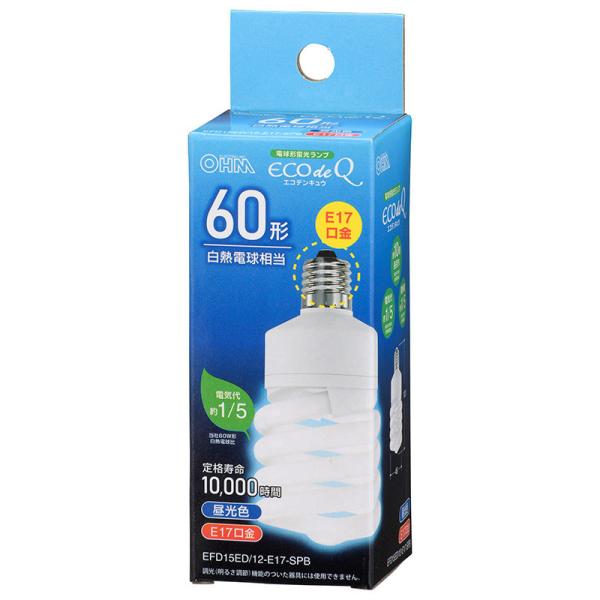 ECO de Q 12W E17型電球 10個セット オーム電機 エコデンキュウ スパイラル形 60形 E17 昼光色