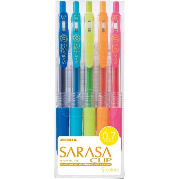 サラサクリップ ５色セット 0.7mm ゲルインクボールペン 水性顔料 ゼブラ