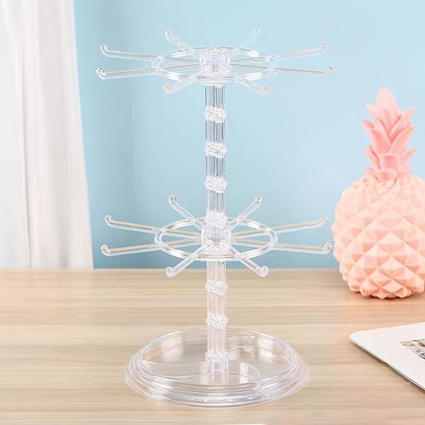 アクセサリースタンド 回転 キーホルダースタンド 2段タイプ 回転式 キーホルダー 収納 スタンド 飾る ストラップ チャーム 台座トレイ 大容量