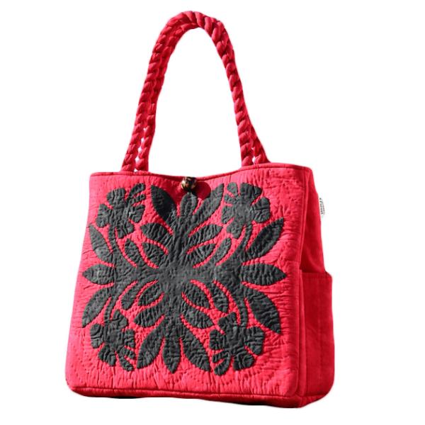 ハワイアンキルト 新スタンダード バッグ ハイビスカス ブラック オン