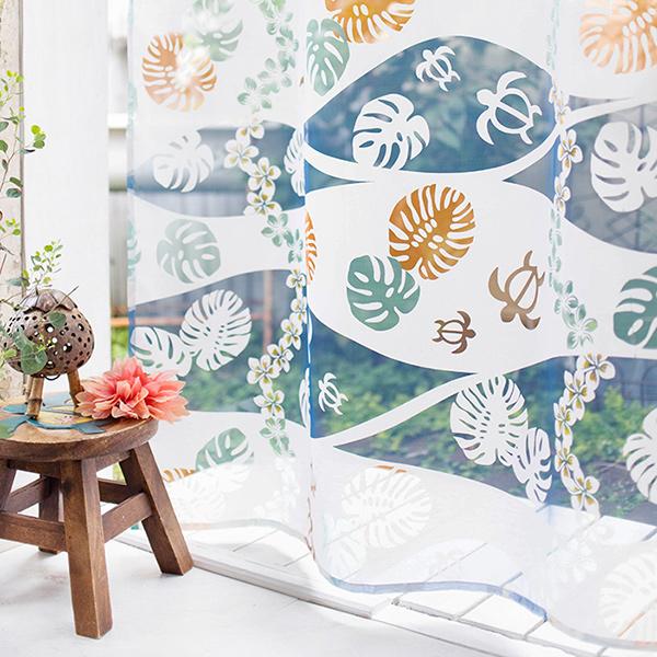 ハワイアン カーテン レースカーテン 透かし 透け感 オパール加工