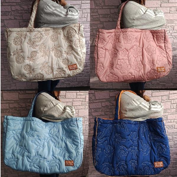 ニューデザイン ハワイアン巾着大トート無地に ハワイアンステッチ ハイビスカス ホヌ パイナップル ヤシの木 パームツリー大容量 中綿トートバッグ Hulalani Hawaii  261HU4BG089 中綿トートバッグビッグサイズマザー...