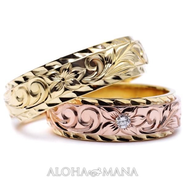 ハワイアンジュエリーペア結婚指輪マリッジリングk14k18プラチナ 
