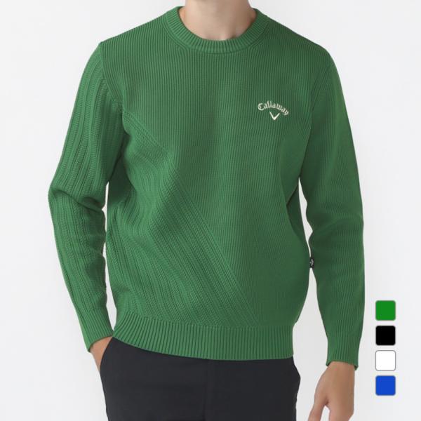 WAACゴルフ メンズ 長袖 セーター秋冬人気 MENS ソフトタッチベーシックニット 長袖プルオーバー グリーン