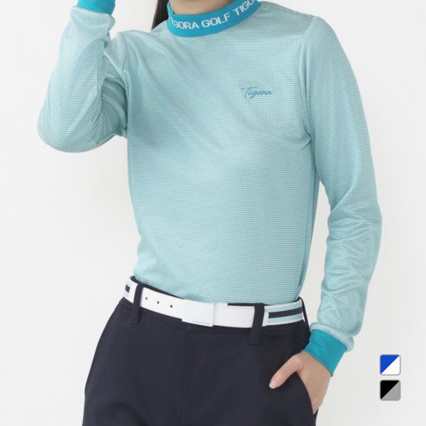 ◇細かな千鳥編み柄が特徴のモックネックシャツ。細かな柄で、着回しに重宝する1着。衿部分のロゴ編みリブがアクセント。 ◇機能：ストレッチ、吸水速乾、UVカット ■カラー： ターコイズブルー×ホワイト ブラック×グレー ■素材：本体/ポリエステ...