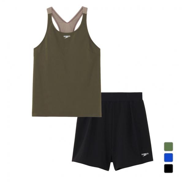 ◇ボディラインをふんわりカバーするエアリーなセパレート水着◇トップスは2枚構造でウエストラインなど隠したいところをふんわりカバーします。インナーはウエストにしっかりインできるため、めくれ上がりによる露出を軽減します。足さばきのよい2分丈。■...