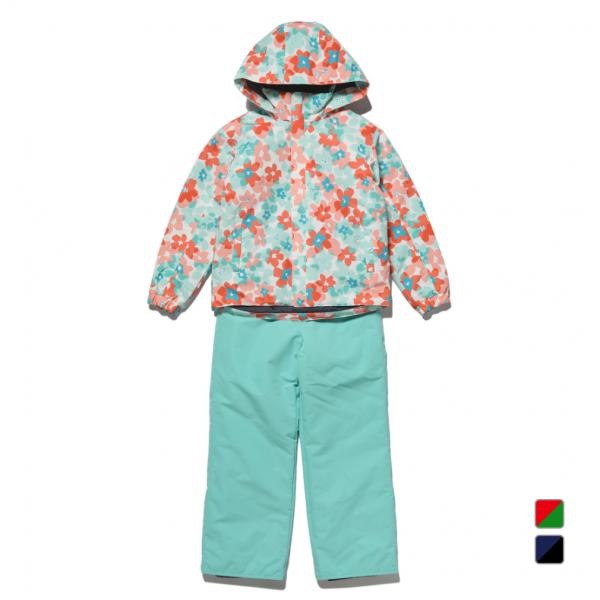 ◇上下セットのスキーウェア。■カラー：ネイビー×ブラックコーラル×エメラルドグリーン■トップス素材：表地/ポリエステル100％裏地/ポリエステル100％中わた/ポリエステル100％■ボトムス素材：表地/ポリエステル100％裏地/ポリエステル...