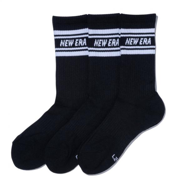 NEW ERA ニューエラ ソックス 靴下 SOCKS CREW 3PAIRS LINE BLK