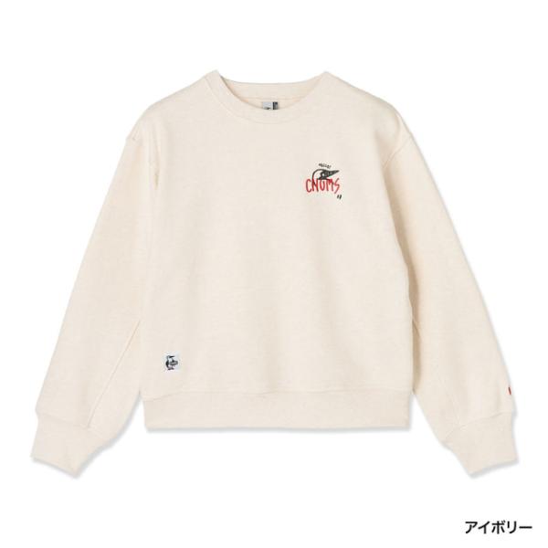 2026秋冬 チャムス レディース アウトドア スウェットトレーナー CHUMS is FUN Short Length Crew Top CH18-1389 W003 : アイボリー CHUMS