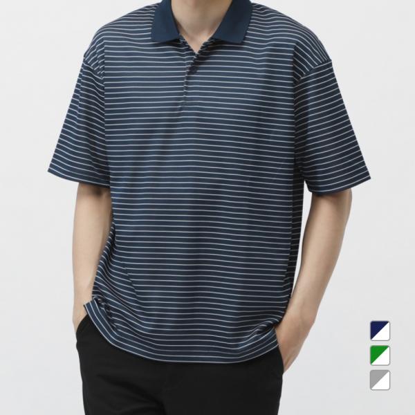 TIGORA（ティゴラ） メンズ 半袖 ポロシャツ ボーダーポロシャツ