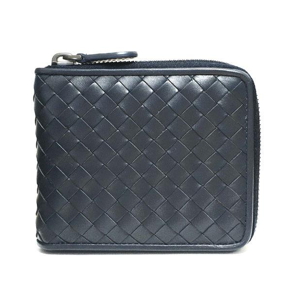 ボッテガヴェネタ 二つ折り財布 BOTTEGA VENETA 464904 V4651 4013 イントレチャートレザー ウォレット 小銭入れ無し  LIGHT TOURMA ネイビー