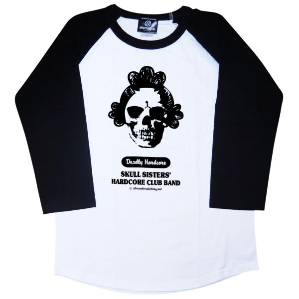 Tシャツ七分袖 サザエさんヘアのドクロ レディース メンズ