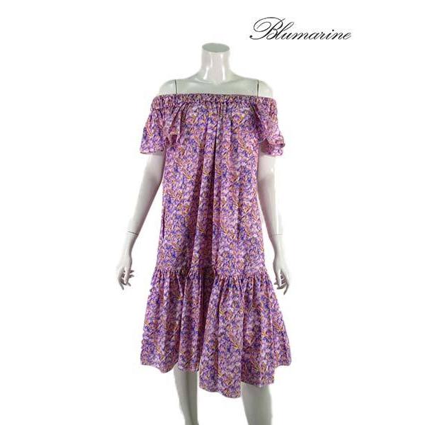 特価商品 Blumarine ブルマリン レディース 総花柄プリントコットン地オフショルダーフリフリワンピース ピンクパープル