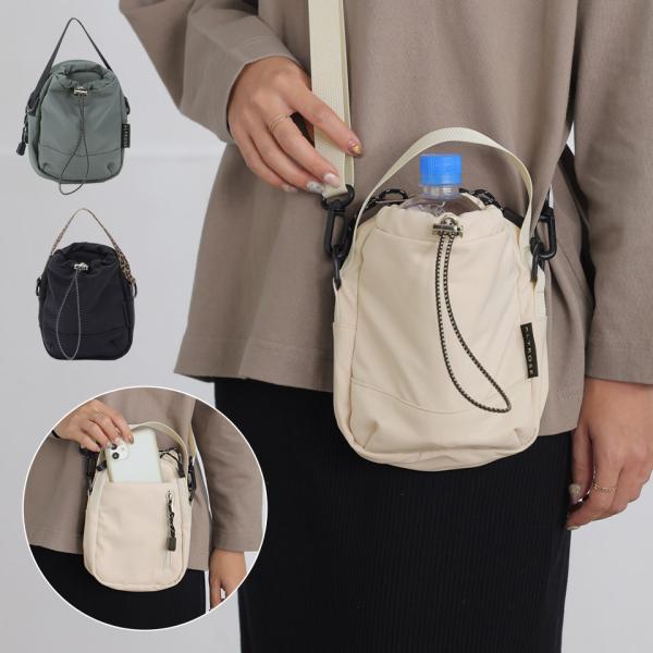 ミニショルダー ハンドバック バック 2way 500mlペットボトル可 収納力 お散歩 アイボリー ブラック グレー フォックス