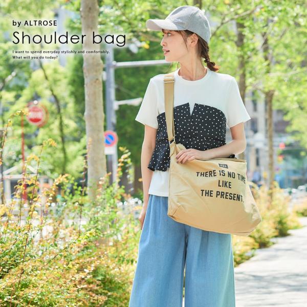 【ALTROSE】ショルダーバッグ  斜めがけ キャンバス 大きいサイズ A4 大容量 17L ロゴプリントショルダーバッグ ノータイム