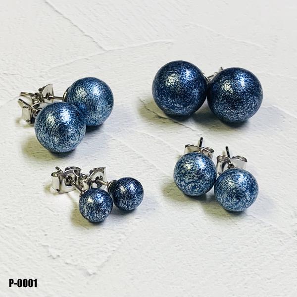送料無料! ピアス 本藍染 コットンパール キャッチ式 一粒 6mm