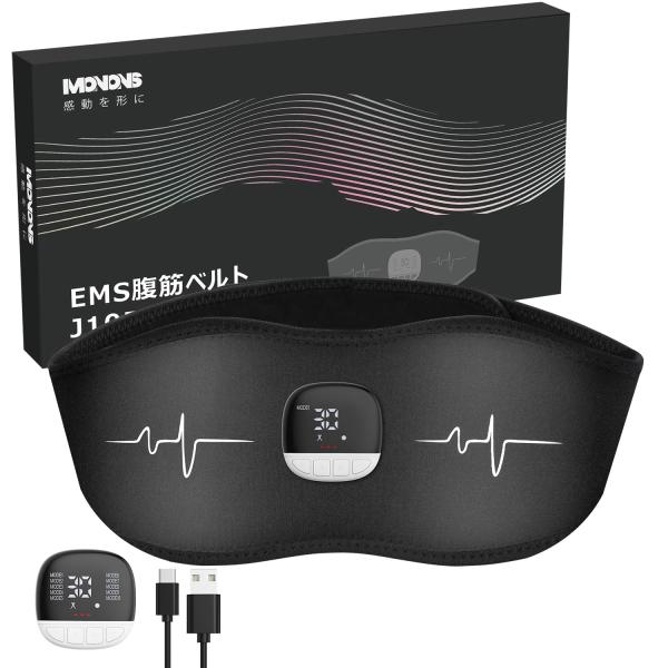 【理想の腹筋へ&消費カロリー見える化】EMS 腹筋ベルト ながらトレーニング 10モード&30段階強度調節 筋トレ ダイエット (ブラック)