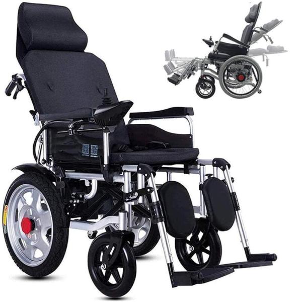 身体障害者用電動車椅子、24V12Ahリチウム電池 折り畳み式の椅子エレクトリック、背もたれ付き調節可能な背もたれ、リクライニング式4セクション調節可能なレッ