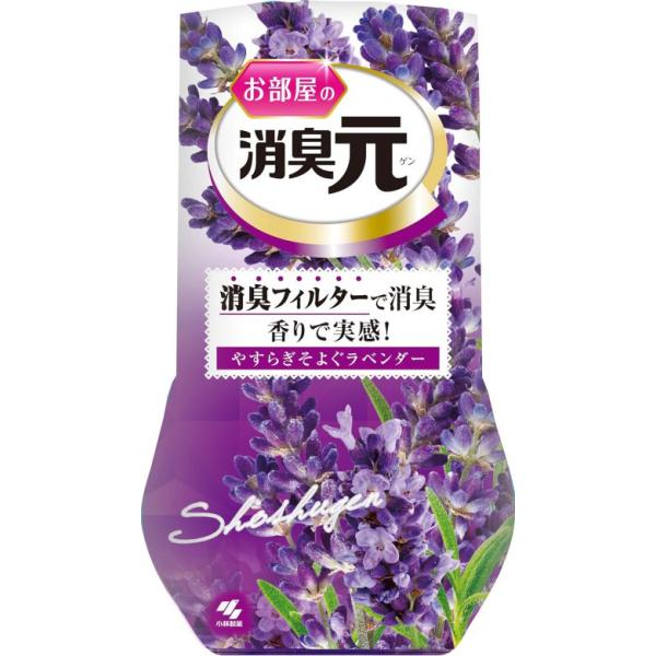 【商品名】 お部屋の消臭元 やすらぎそよぐラベンダー 400mL 原産国 : 日本原材料 : 両性界面活性剤系消臭剤、香料、界面活性剤(非イオン、陰イオン)、色素内容量 : 400mL商品サイズ (幅X奥行X高さ) : 99mm×78mm×...