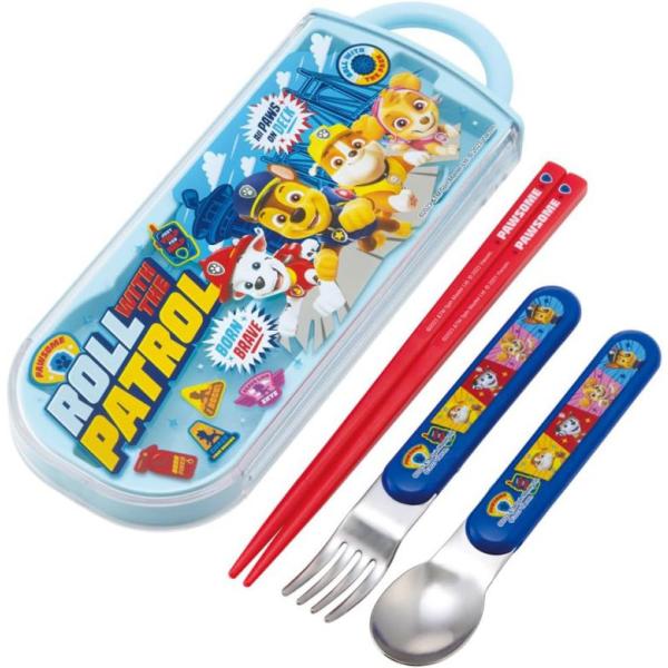 【商品名】 お弁当 トリオセット 箸 スプーン フォーク カトラリー パウ・パトロール 24 子供用 抗菌加工 開けやすいスライド式 日本製 食器洗い乾燥機OKのお箸・フォーク・スプーンとケースのセットです。ケースは指で引き出すスライド式で...