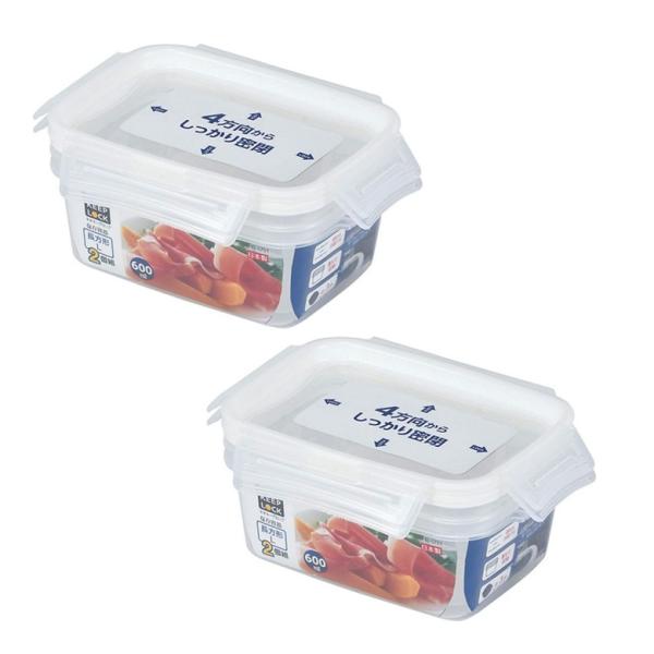 保存容器 パッキン一体型 ネオキープロック 長方形 Lサイズ 600ml 2個組 HB5751 冷凍可 レンジ可 食洗機対応  【×2個セット】