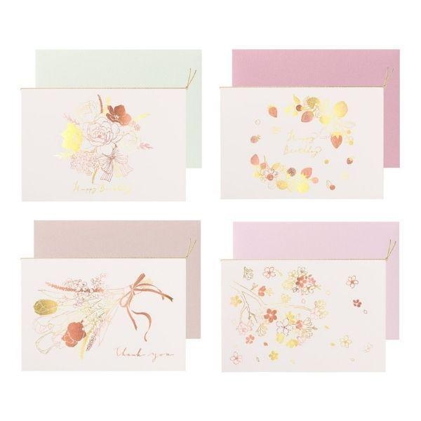 在庫処分お買い得商品 グリーティングカード 箔押し シャイニー Happy Birthday Thankyou メッセージカード お祝い 記念日 金箔 銅箔 2色箔 フラワー 花