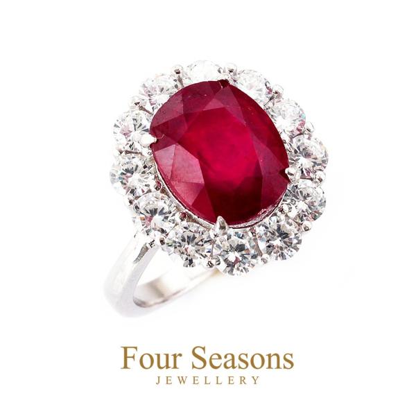 指輪 リング レディース 天然 ルビー 超大粒 5ct 取り巻き K18GP 7月 