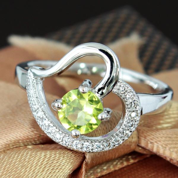 リング レディース0.5ct ペリドット オープンハート 指輪 K18GP