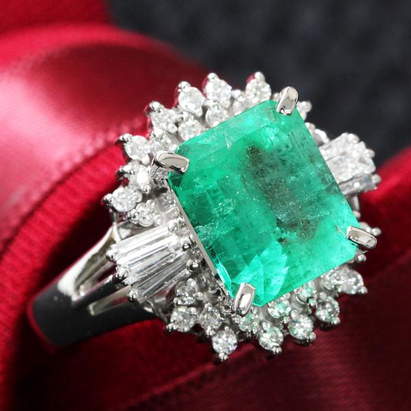コロンビア産 2.21ct エメラルド ダイヤモンド プラチナ リング 鑑別