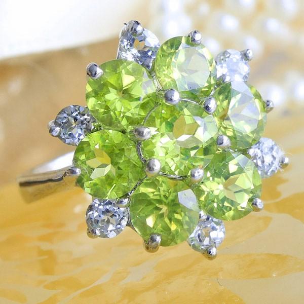 指輪 リング レディース 天然 ペリドット K18GP 計4ct フラワー 8月 