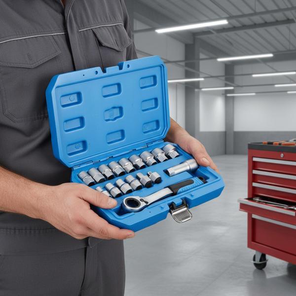 17 個 汎用パススルーソケットセット、メカニックツール、携帯用ハンドツール、自動車整備工場、車両、自転、自動用ラチェットレンチ