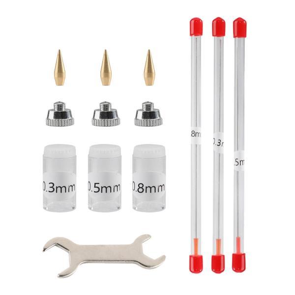 11 個 0.3/0.5/0.8 mm エアブラシ ノズル キット供給レンチ耐久性のあるエアブラシ ノズル キャップ エアブラシ交換部品のスペアパーツ