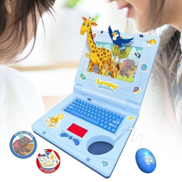 子供用ノートパソコン型おもちゃ 子供子供用おもちゃ ポータブルシミュレーションコンピューター玩具 青