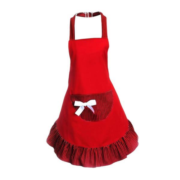 蝶結びの面白いエプロン フリル付き メイド レディース かわいい 愛らしい レストラン ヴィンテージデザイン レッド