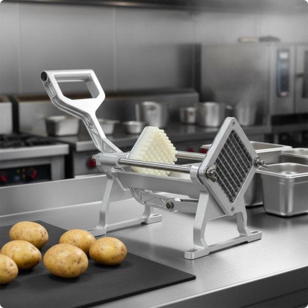 商用ポテトカッター プロ向け 強化ボディ 省スペース 水平配置 吸盤固定 野菜カッター 均一細切り フライカッター 作業短縮 ハイスループット 調理現場に適用