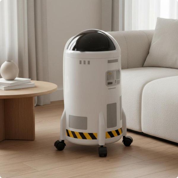 宇宙船型ゴミ箱 独創的なデザイン スライド式蓋付き 大容量 蓋付きゴミ箱 子供部屋、リビングルーム、寝室、プレイルーム用 ホワイト