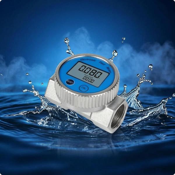 流量計 コンパクト 流量計 防水等級IPX6 流量計 円形画面 流量計 電子インペラ 流量計 アルミ筐体 リセット 校正 直結設置 工業作業現場に適用